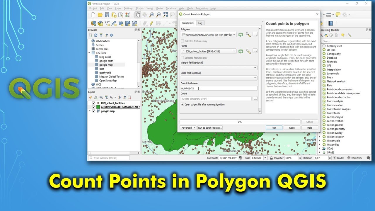 Cara Menghitung Jumlah Point di Dalam Polygon pada QGIS - YouTube