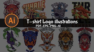 T-shirt Logo Illustrations Design Download In EPS AI PNG PDF Files |English| |Illustrator Tutorial|