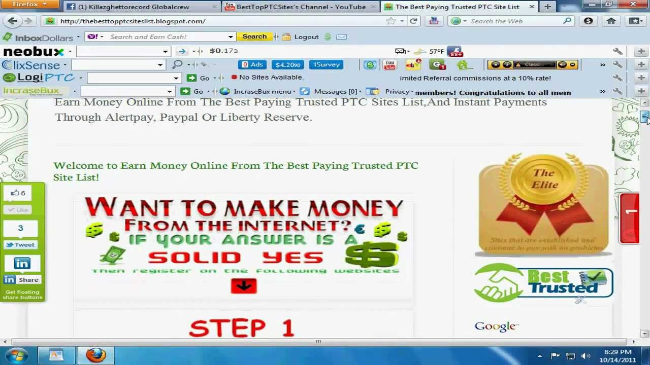 Earn Money Online From The Best Paying Trusted PTC Sites List 2011!