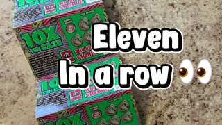How many winners did I get on 11 Florida lottery scratch off tickets in a row ￼10x the cash