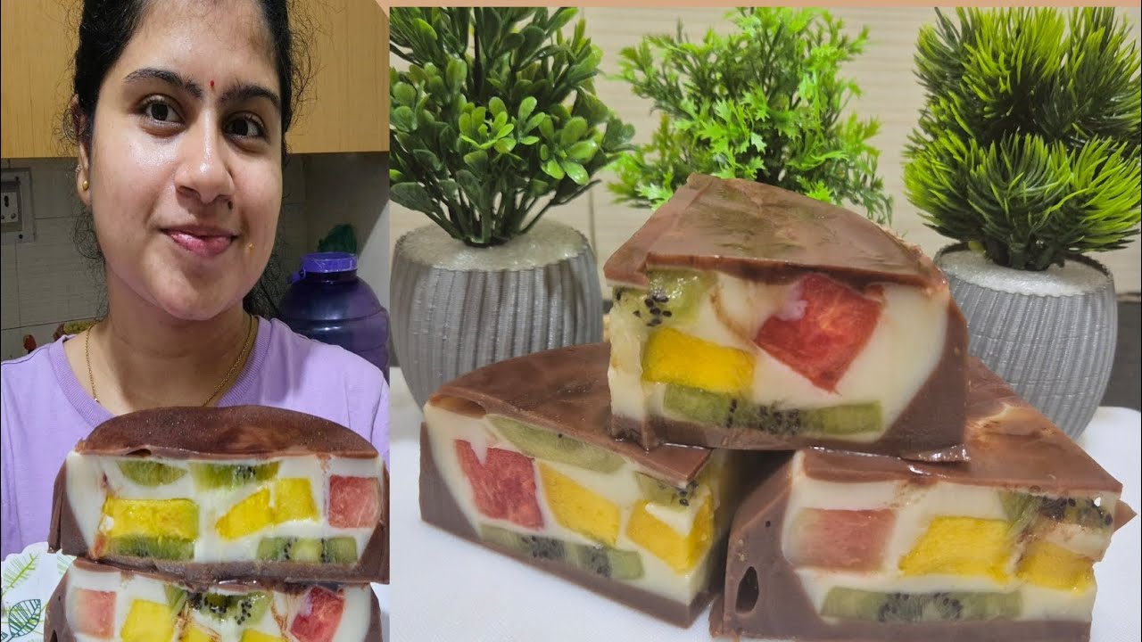 3 ingredients-Fruit milk chocolate se banaya itna sunder Fruit jelly cake 😍 