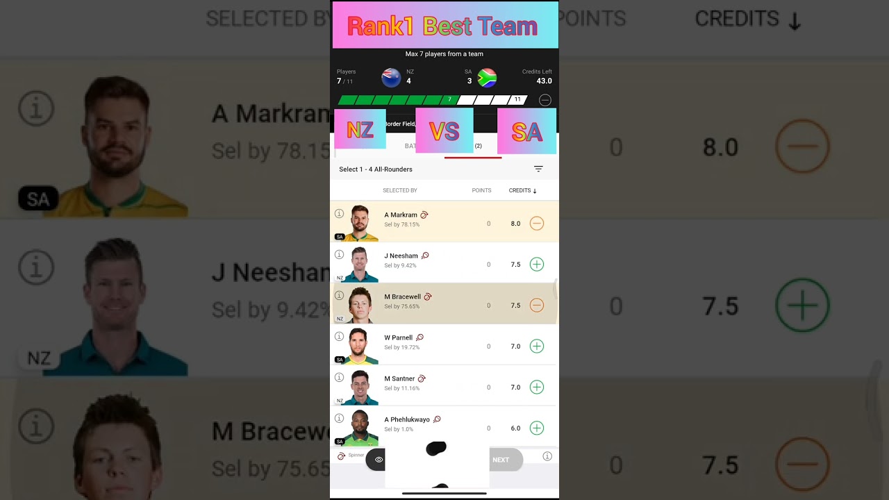 New Zealand Vs South Africa WOULD CP Dream 11 Rank1 best Team T20 Would CP 2020 