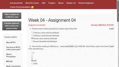 NPTEL 2024 Simulation of Communication Systems using Matlab Week 4  Solution