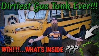 Back Working on the 1948 Ford School Bus! Let's Clean the Dirtiest Gas Tank Ever! WTH Do I Find?!