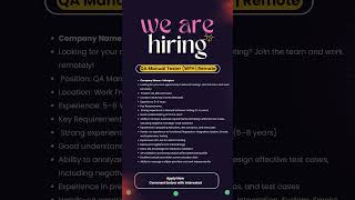 QA Manual Tester Jobs 2026 | Remote Work From Home | 5–8 Years Experience | Apply Now#shorts