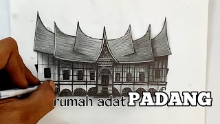 cara menggambar rumah adat padang #drawing #howto #pencil