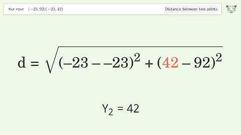 Find the distance between two points p1 (-23,92) and p2 (-23,42): Step-by-Step Video Solution