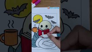 Cozy Ghost with Book Coloring | Cute Halloween Coloring Pages #halloween  #trending