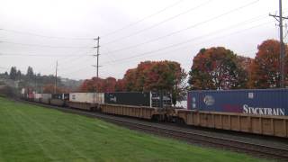 UP 7477 Leads A Stack Train @ Old Town Tacoma, WA w Canon HF11