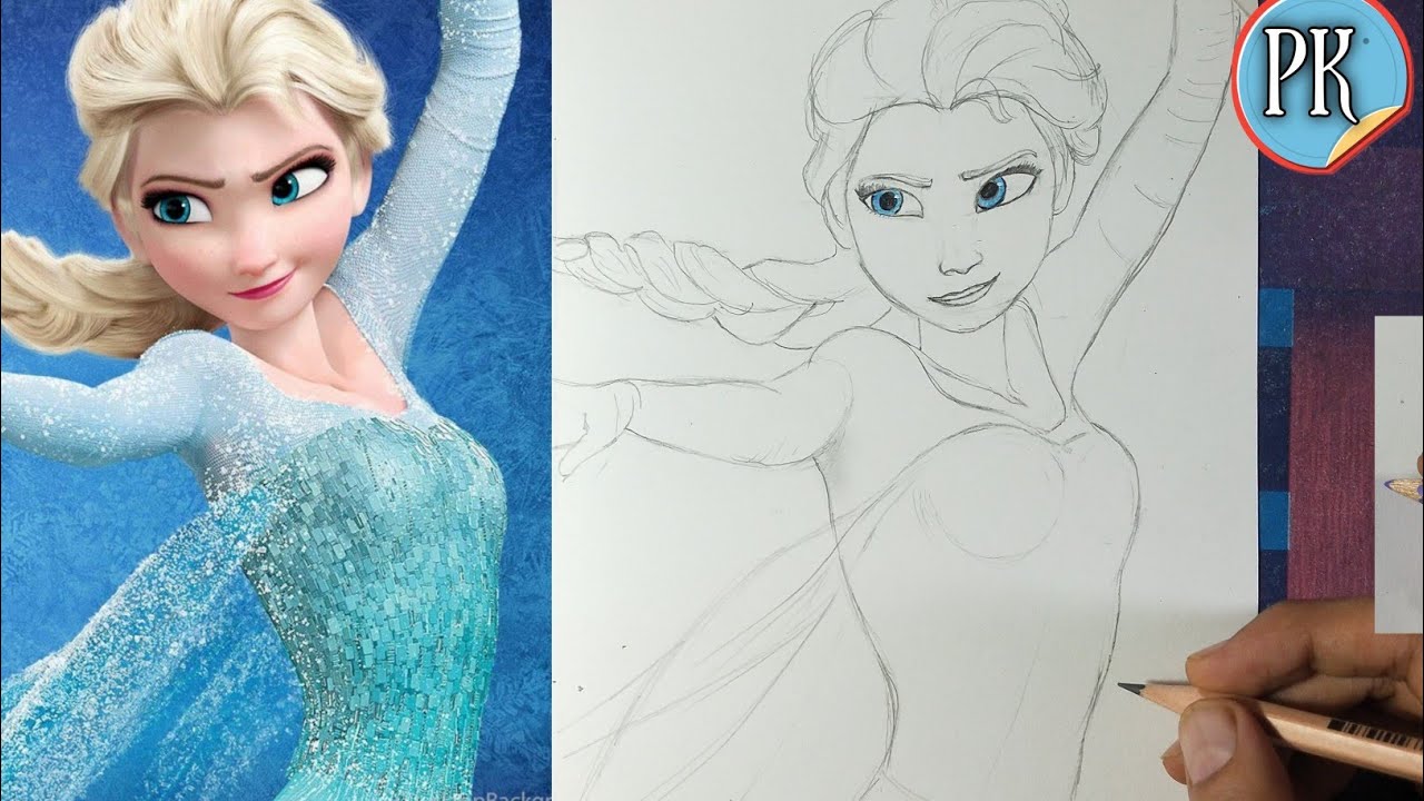 How to draw Elsa from frozen // full outline tutorial for beginners
