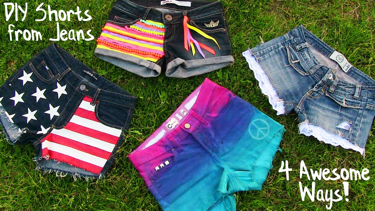 DIY Clothes! 4 DIY Shorts Projects from Jeans! Easy - YouTube