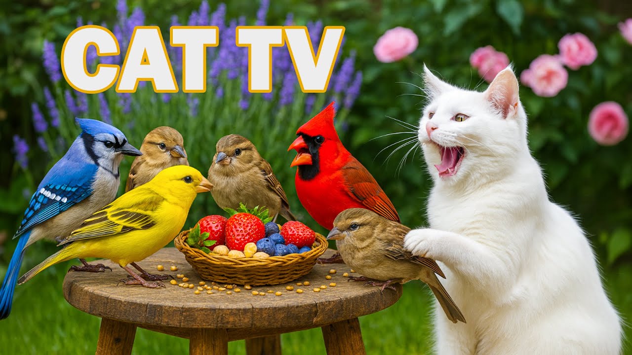 Relaxing Cat TV 😺 Birds Peck Lightly While Squirrels Snack 🐿️ | Nature Video 4K HDR