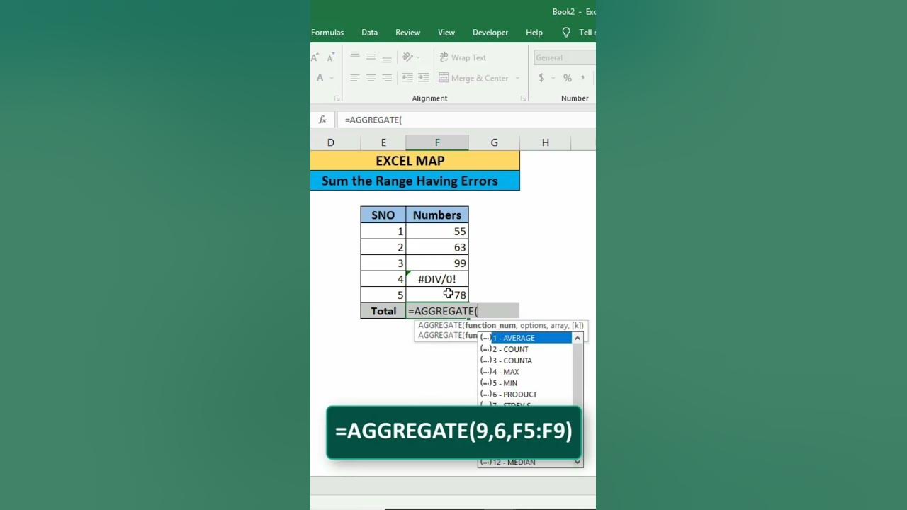 How to ignore the errors using aggregate function in excel ms excel