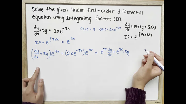 Solve the linear first-order differential equation using Integrating Factors: dy/dx +3y = 2xe^-3x