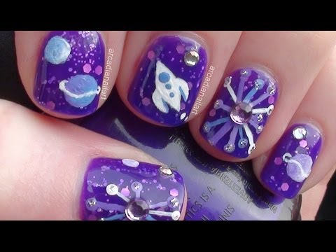 Retro Space Nail Art on Short Nails | ArcadiaNailArt