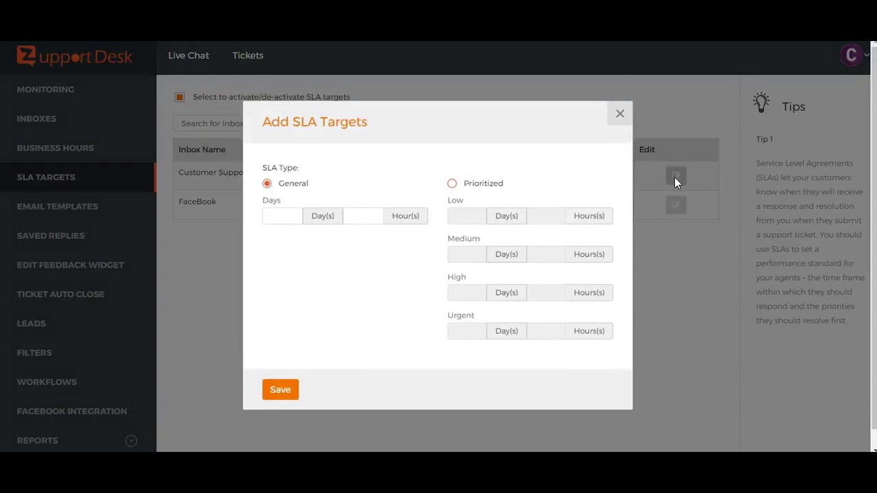 Set Up SLA(service level agreement) Targets In ZupportDesk Ticketing System