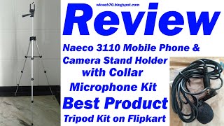 Mobile Phone & Camera Stand Holder Tripod Kit with Collar Microphone Kit with Voice Recording