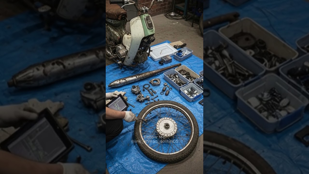 restorasi motor  klasik bergaya Honda Cub #asmr#ai
