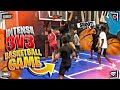 INTENSE 3V3 BASKETBALL GAME AT A TRAMPOLINE PARK ⛹🏽‍♂️ (NBA 2K21 CAGES IRL 🎮) | CONTACT DUNKS 😳