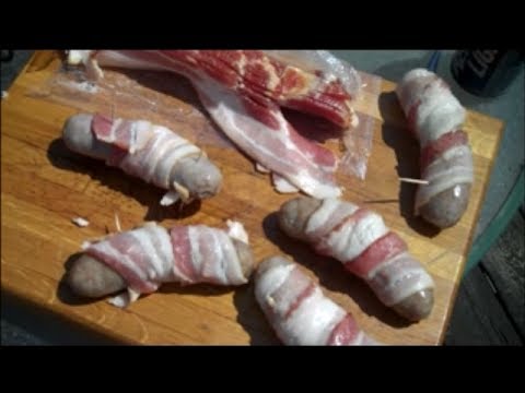Bacon wrapped Beer Brats