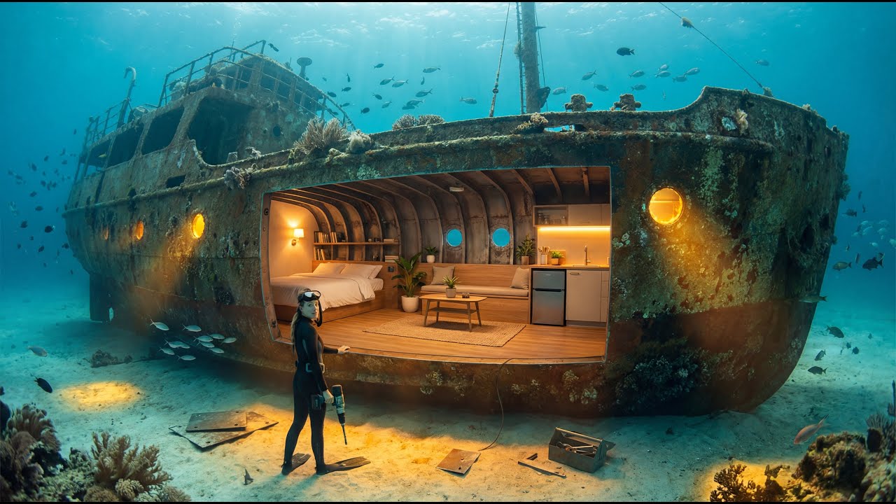 Building a House Inside an Abandoned Ship (ASMR) – This Girl Built a Modern Home All By Herself