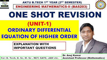 One Shot Revision Engineering Math 2 | UNIT-1| Ordinary Differential equation of Higher Order