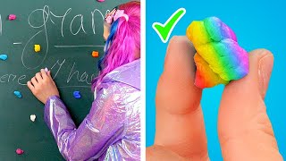 FUN RAINBOW SCHOOL LIFE! Rainbow School Supplies & Clever Hacks by Crafty Panda How