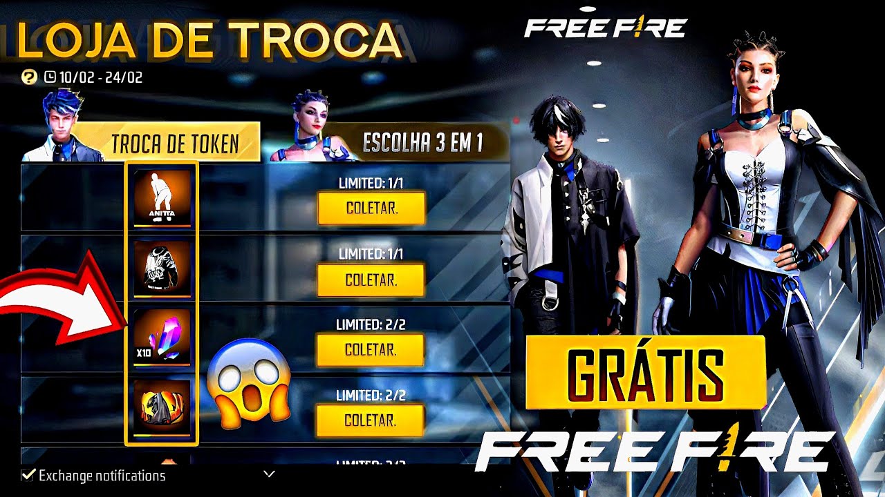 Escolha 1 de 3 no novo evento de recarga do Free Fire