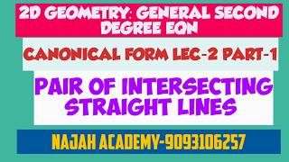2D Geometry: canonical form Lec-2: Part-1: canonical form of parabola,  pair of parallel st. lines