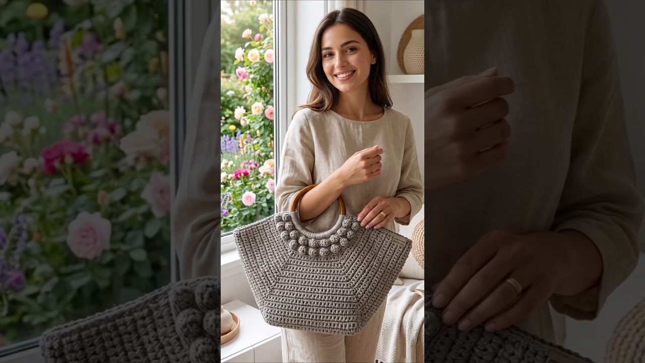 شنطه كروشيه صيفيه للمصيف بلمسة يد خشبيه crochet bag