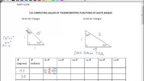 Computing Values of Trigonometric Functions of Acute Angles   Intro