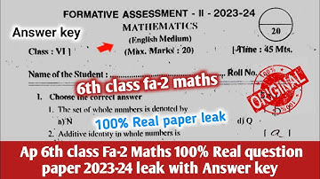 ap 6th class fa2 maths question paper 2023|6th class maths fa2 question paper 2023 with answer