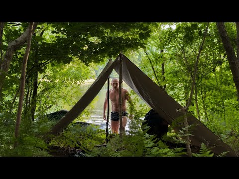 Solo Camping at a Secret Lake | Morning Swim Fishing | Campfire Cooking