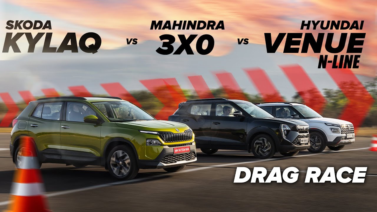 Skoda Kylaq vs Mahindra 3XO vs Hyundai Venue N Line — EPIC TRIPLE DRAG RACE! | PowerDrift
