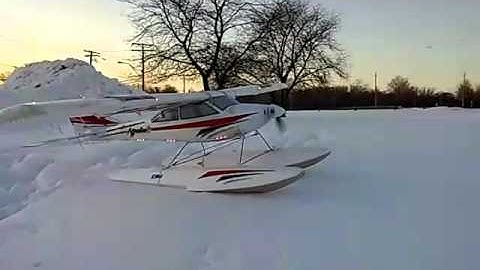 Apprentice S 15e E-flite 2 Maiden Flight with Floats on Snow.