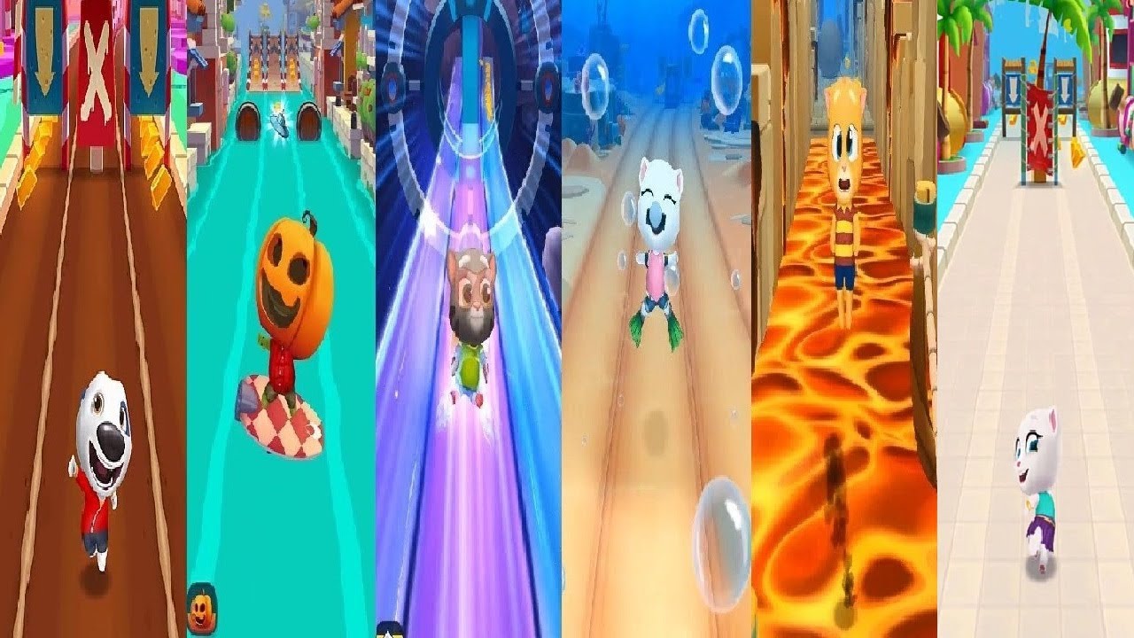 Talking Tom Gold Run TOM FLY THROUGH SPACE VS Angela Undersea Ginger LOST CITY  BEN HANK Neon Angela