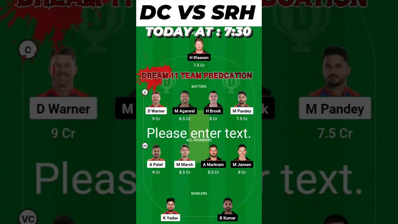 dc vs SRH dream11 prediction,dc vs srh dream11 prediction today match