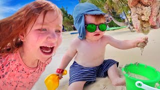 🏝️ FAMiLY BEACH ROUTiNE 🏝️ Sand Castles \& Swimming with Adley! Niko finds hidden buried treasure!