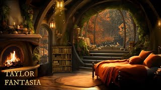 Peaceful Night in cozy hobbit bedroom | Rain sounds for sleeping | Fireplace asmr | Taylor Fantasia