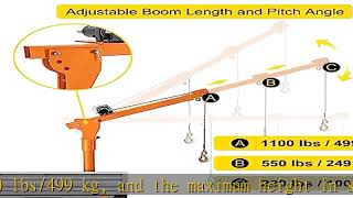 VEVOR Davit Crane, 1100 lbs Truck Crane with Electric Winch 3000 lbs 12V, 360° Swivel Electric Cran
