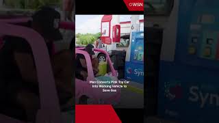 Man Converts Pink Toy Car Into Working Vehicle to Save Gas