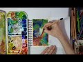 Waterfall. Gouache and Pencils Tutorial.