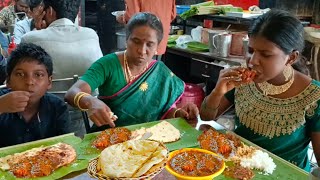 Butter naan, unlimited Non-veg meals, chettinadu chicken mom and children eating in chettinadu hotel