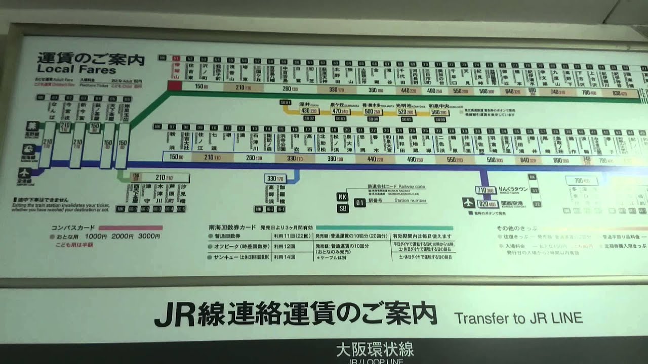 南海電車の運賃表 Fare table of the Nankai Electric Railway - YouTube