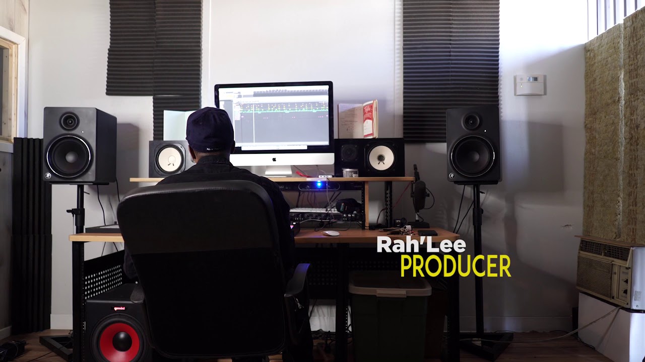 Music producer Rah'Lee plays beats in the studio for Airbit.com video
