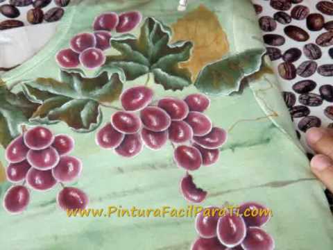 Tutorial como pintar hojas de parra en tela 1 pintura facil para ... Uvas pintadas