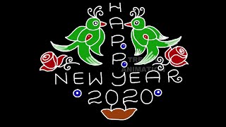 14*2dots New year rangoli design with parrots | Simple bird kolam | Happy new year rangoli 2020 |