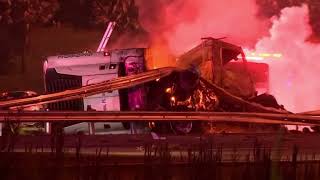 Fiery tractor trailer crash closes I-4 in Polk City