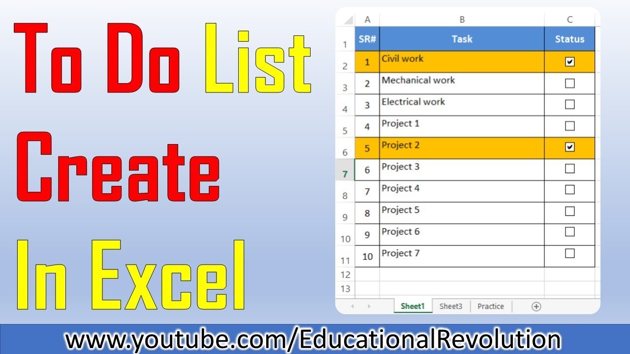 how to create an excel task list