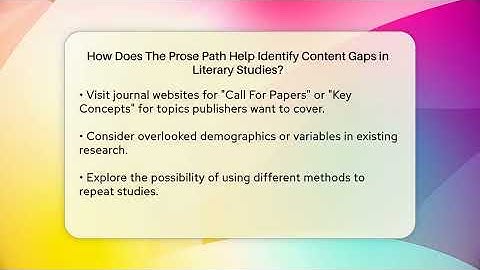 How Does The Prose Path Help Identify Content Gaps in Literary Studies? - The Prose Path